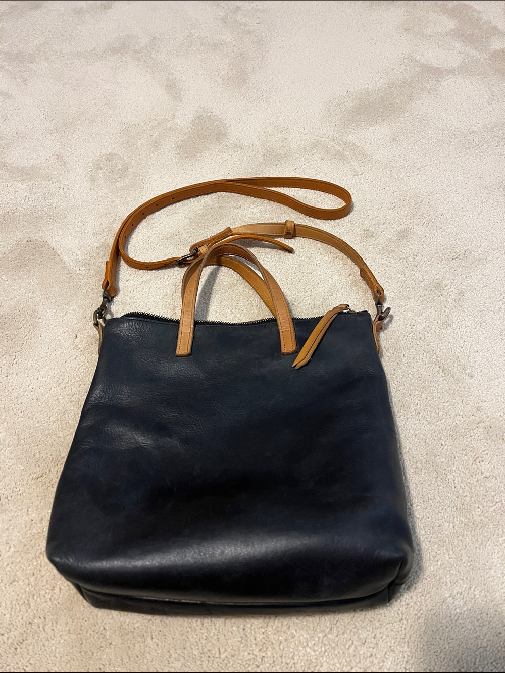ABLE Abera Commuter Small Tote Matte Black/Cognac Leather Crossbody Tote Bag